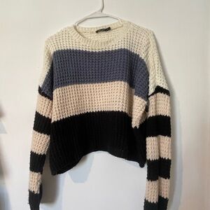 Nasty Gal Striped Knit Sweater - Cream, Blue, Black